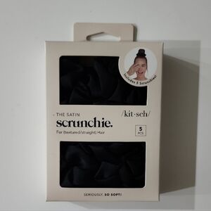Kitsch Black Satin Scrunchie Set of 5 Black NWT